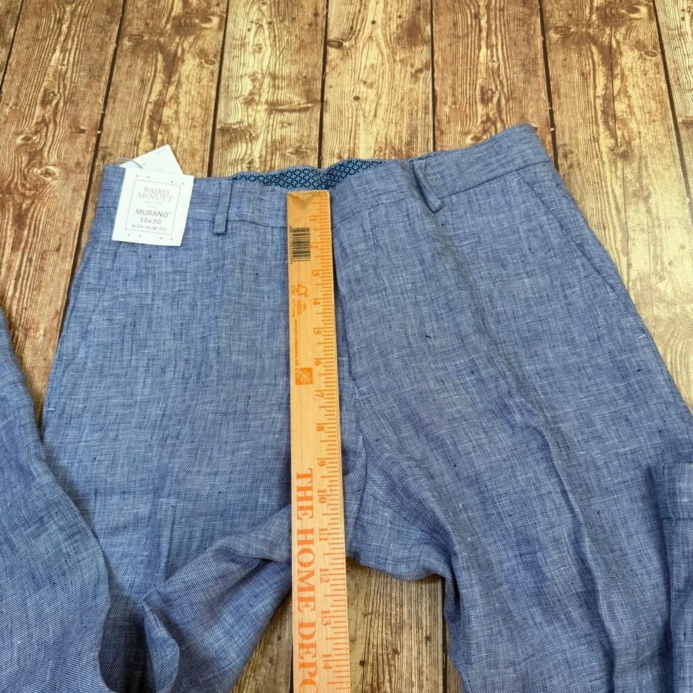 Murano Alex Slim Fit Pants Mens 30x30 Blue Baird McNutt Linen Cuffed Breathable